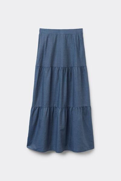 Blue Denim-Effect Long Skirt, , large image number 4