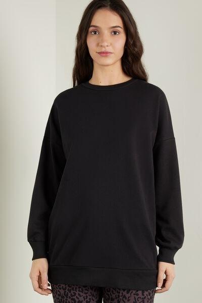 Black Basic Plain Colour Oversized Cotton Sweatshirt, Black, large image number 1
