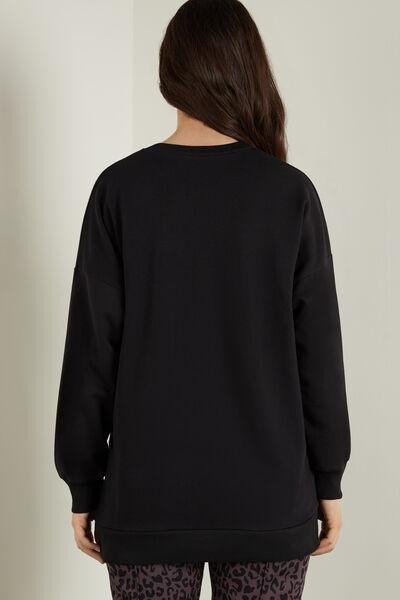 Black Basic Plain Colour Oversized Cotton Sweatshirt, Black, large image number 2