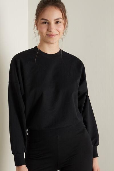 Black Plain Colour Dropped Shoulder Cotton Sweatshirt, Black, large image number 1