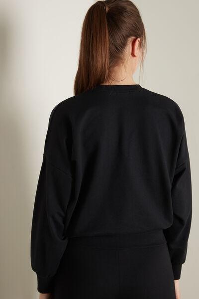 Black Plain Colour Dropped Shoulder Cotton Sweatshirt, Black, large image number 2