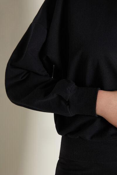 Black Plain Colour Dropped Shoulder Cotton Sweatshirt, Black, large image number 3