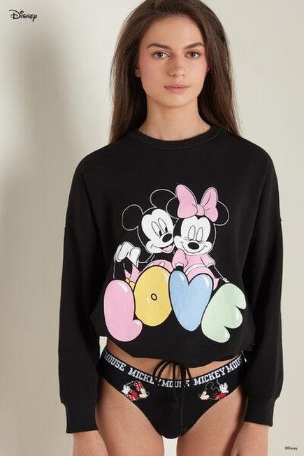 Tezenis - BLACK MICKEY MOUSE LOVE PRINT Disney Mickey&Minnie Cotton Sweatshirt