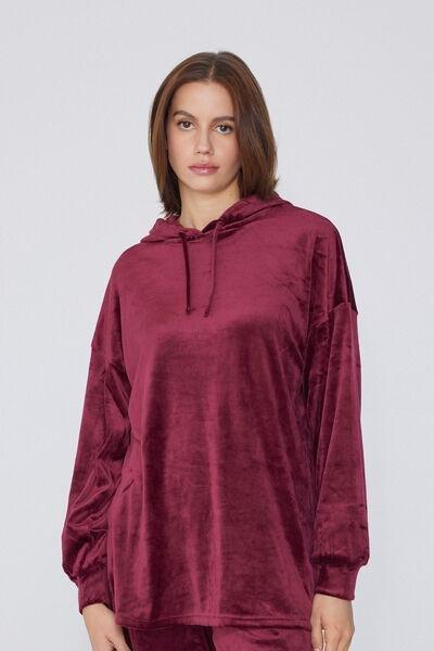 Maroon Velvet Knitwear Hoodie, , large image number 0