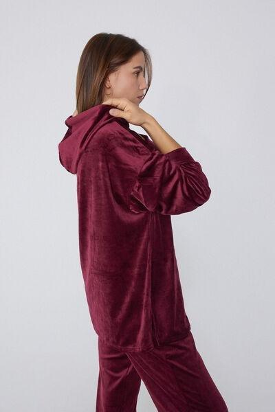 Maroon Velvet Knitwear Hoodie, , large image number 1