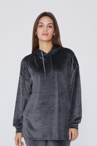 Grey Velvet Knitwear Hoodie, , large image number 0