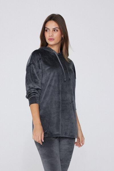 Grey Velvet Knitwear Hoodie, , large image number 1