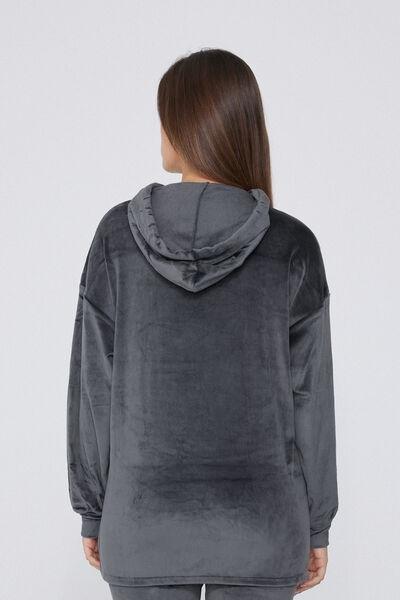 Grey Velvet Knitwear Hoodie, 5701_178Y, large image number 2