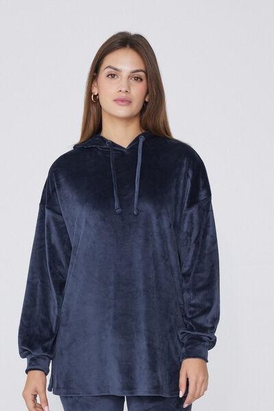 Blue Velvet Look Fleece Hoodie, Absolute Blue, large image number 1