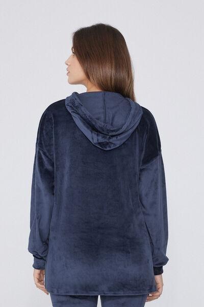 Blue Velvet Look Fleece Hoodie, Absolute Blue, large image number 2