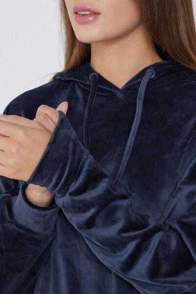Blue Velvet Look Fleece Hoodie, Absolute Blue, large image number 3