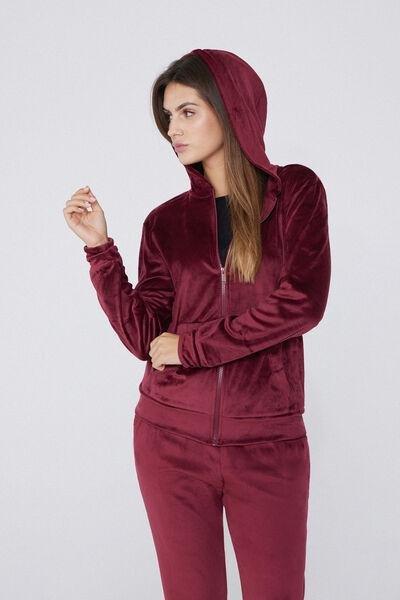 Maroon Velvet Zip-Up Hoodie, 5701_085Y, large image number 0