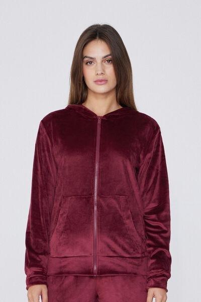 Maroon Velvet Zip-Up Hoodie, 5701_085Y, large image number 1