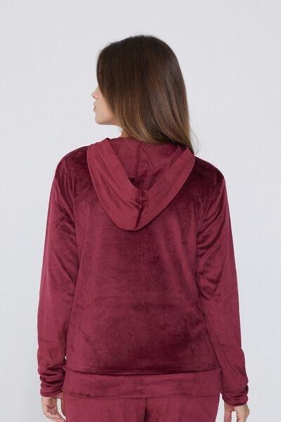 Maroon Velvet Zip-Up Hoodie, 5701_085Y, large image number 2