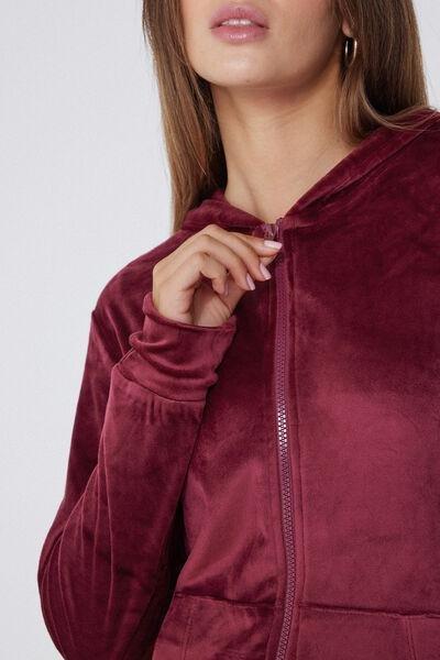 Maroon Velvet Zip-Up Hoodie, 5701_085Y, large image number 3