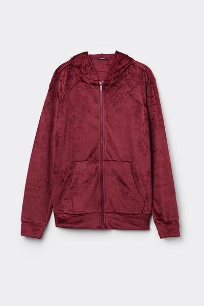 Maroon Velvet Zip-Up Hoodie, 5701_085Y, large image number 4