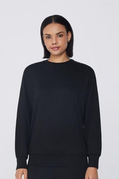 Black Round-Neck Sweatshirt, , medium