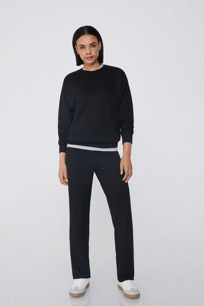 Black Round-Neck Sweatshirt, Black, large image number 0