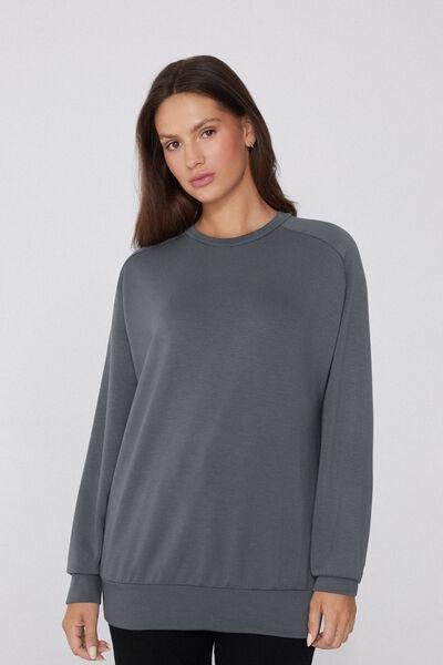 Grey Soft Touch Round-Neck Viscose Sweatshirt, 5701_162Z, large image number 1