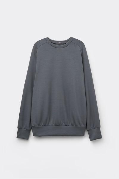 Grey Soft Touch Round-Neck Viscose Sweatshirt, , large image number 4