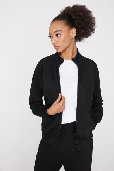 Black Soft Touch Zippered Sweatshirt, Black, large image number 0