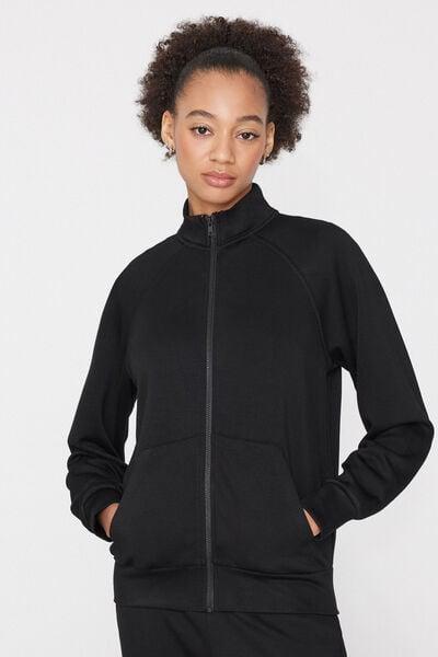 Black Soft Touch Zippered Sweatshirt, Black, large image number 1
