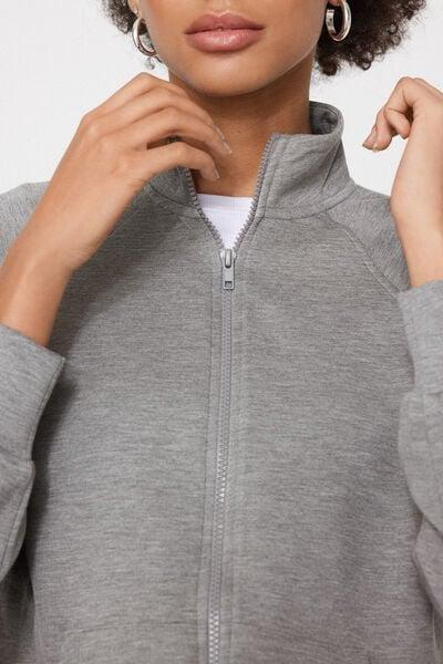 Grey Soft Touch Zippered Sweatshirt, 5701_201Z, large image number 0