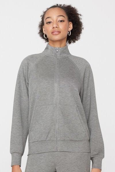 Grey Soft Touch Zippered Sweatshirt, 5701_201Z, large image number 1