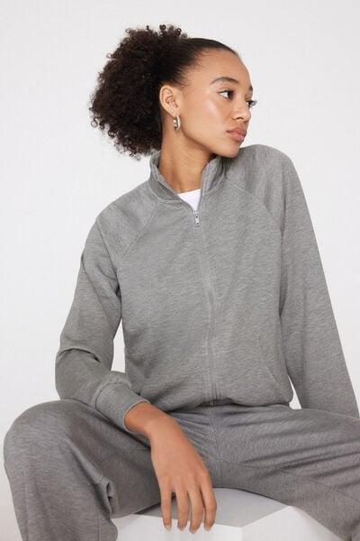Grey Soft Touch Zippered Sweatshirt, 5701_201Z, large image number 3