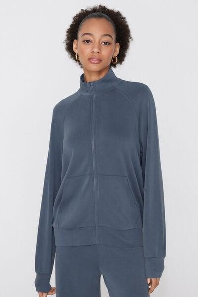 Blue Soft Touch Zippered Sweatshirt, 5701_213Z, large image number 1