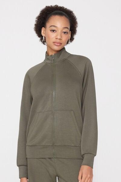 Green Soft Touch Zippered Sweatshirt, 5701_229Z, large image number 1