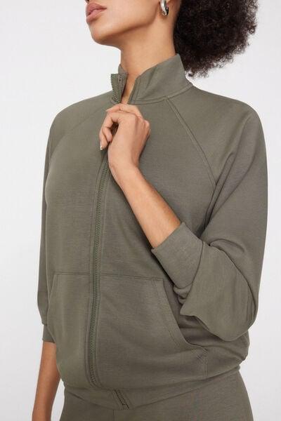 Green Soft Touch Zippered Sweatshirt, 5701_229Z, large image number 3