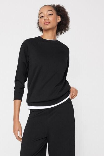 Black Soft Touch Round Neck Sweatshirt, Black, large image number 0