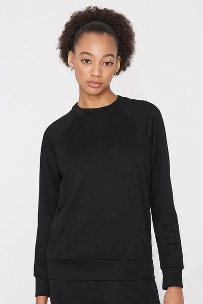 Black Soft Touch Round Neck Sweatshirt, Black, large image number 1
