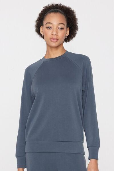 Blue Soft Touch Round Neck Sweatshirt, 5701_213Z, large image number 1