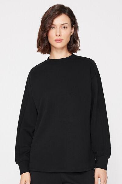 Black Superior Softness Ribbed Bands Sweatshirt, Black, large image number 1