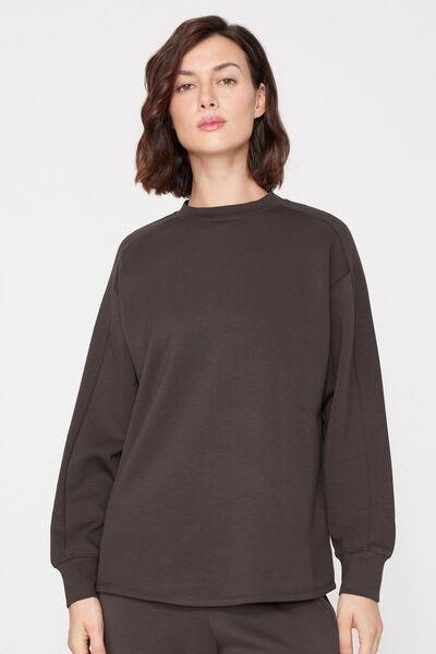 Brown Superior Softness Round Neck Sweatshirt, 5701_495Z, large image number 1