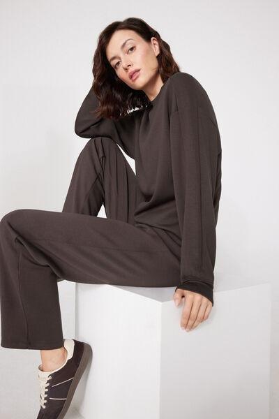 Brown Superior Softness Round Neck Sweatshirt, 5701_495Z, large image number 3