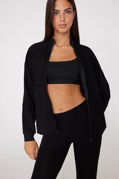 Black Superior Softness Ribbed Zip-Up Sweatshirt, Black, medium