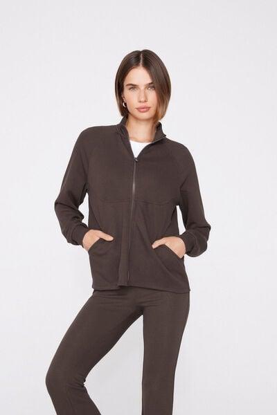 Brown Superior Softness Ribbed Zip-Up Sweatshirt, 5701_495Z, medium