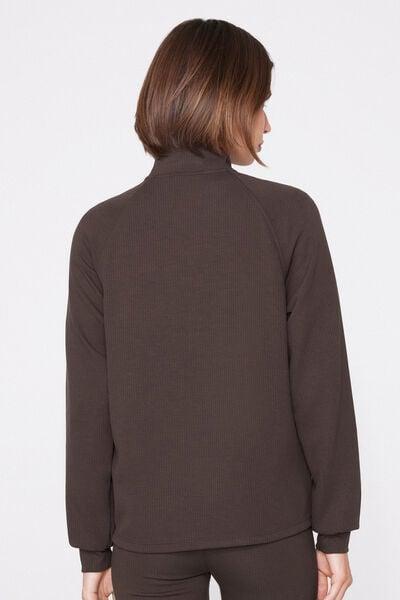 Brown Superior Softness Ribbed Zip-Up Sweatshirt, 5701_495Z, medium
