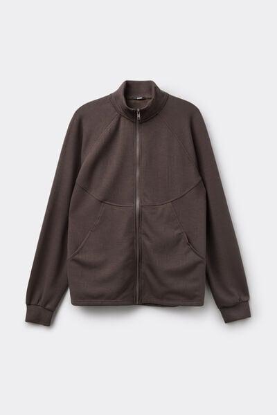 Brown Superior Softness Ribbed Zip-Up Sweatshirt, 5701_495Z, large image number 4