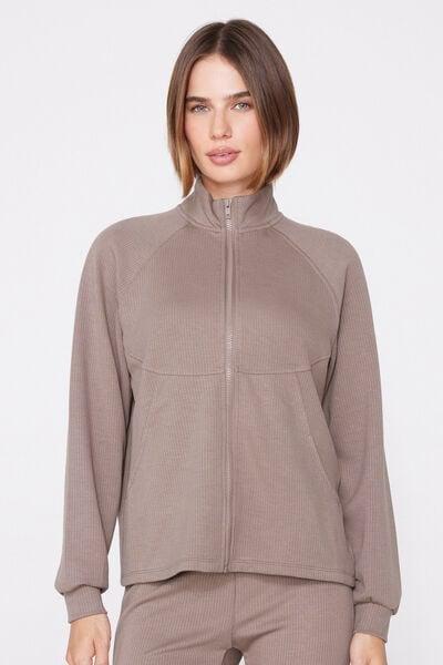 Brown Superior Softness Ribbed Zip-Up Sweatshirt, 5701_530Z, medium