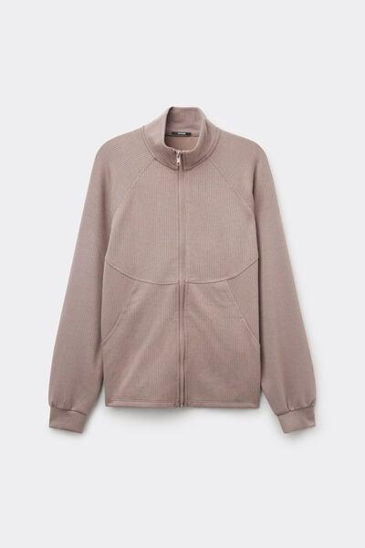 Brown Superior Softness Ribbed Zip-Up Sweatshirt, 5701_530Z, large image number 4