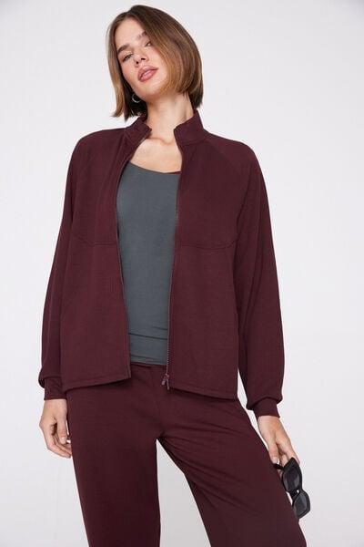 Brown Superior Softness Ribbed Zip-Up Sweatshirt, 5701_581Z, medium
