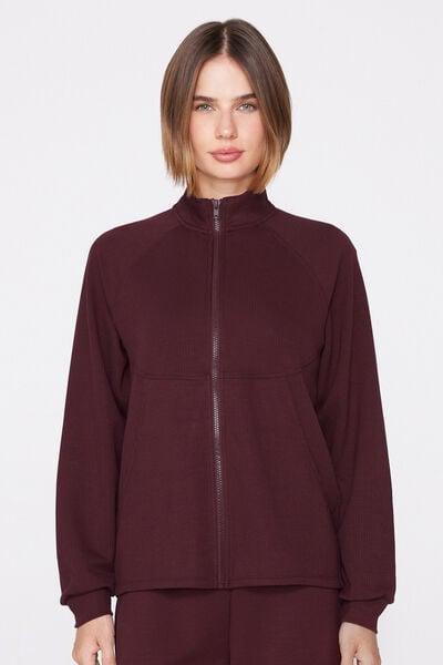 Brown Superior Softness Ribbed Zip-Up Sweatshirt, 5701_581Z, medium