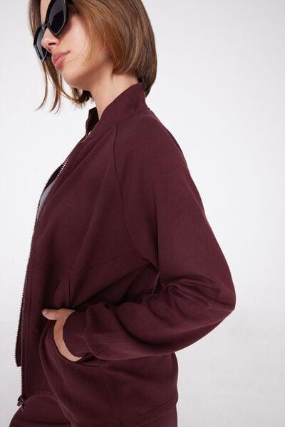 Brown Superior Softness Ribbed Zip-Up Sweatshirt, 5701_581Z, large image number 3