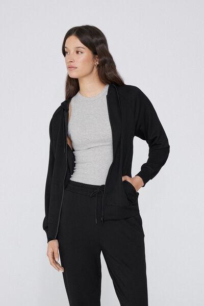 Black Soft Touch Zip-Up Hoodie, , large image number 1