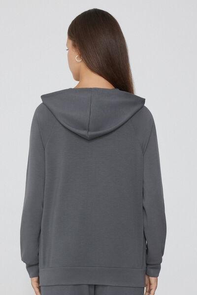 Grey Soft Touch Viscose Zip-Up Hoodie, , large image number 1