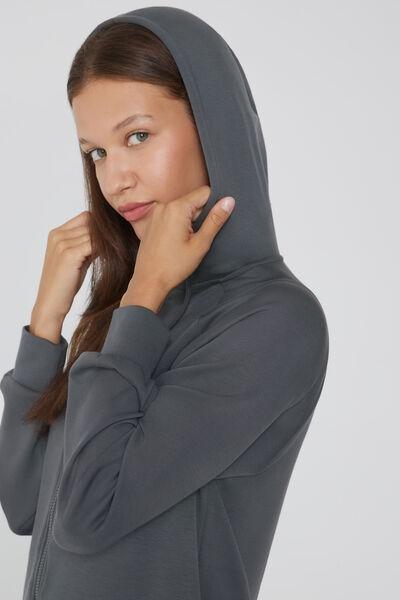 Grey Soft Touch Viscose Zip-Up Hoodie, , large image number 2